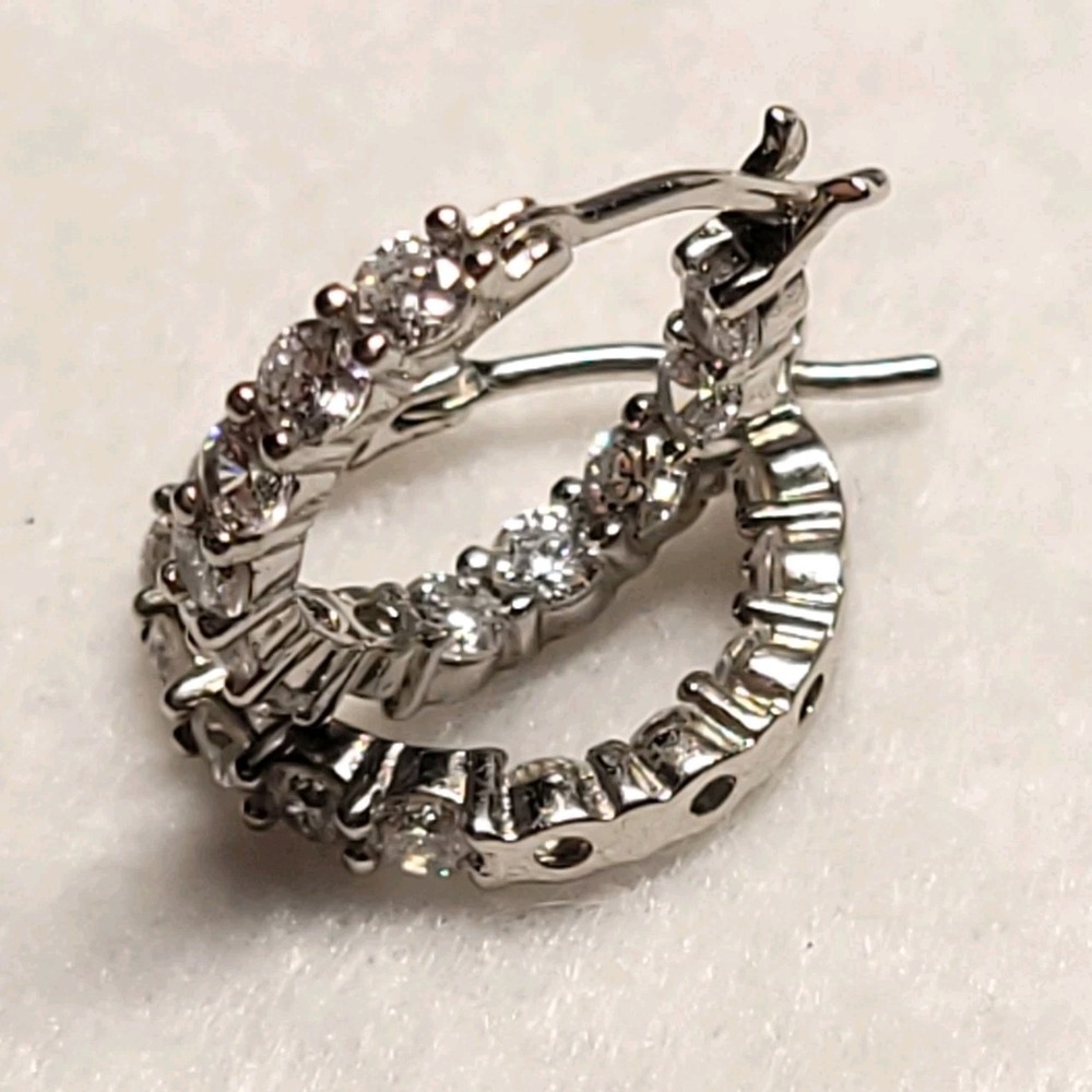 925 Sterling Silver Clear Stone Hoop Earrings Pavé Style Bridal Glam Statement